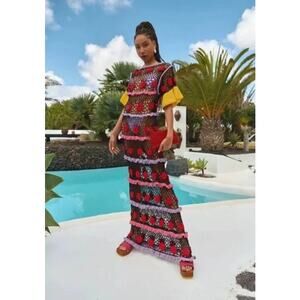 CeliaB Ambra Embroidered Midi Dress Black Womens XS